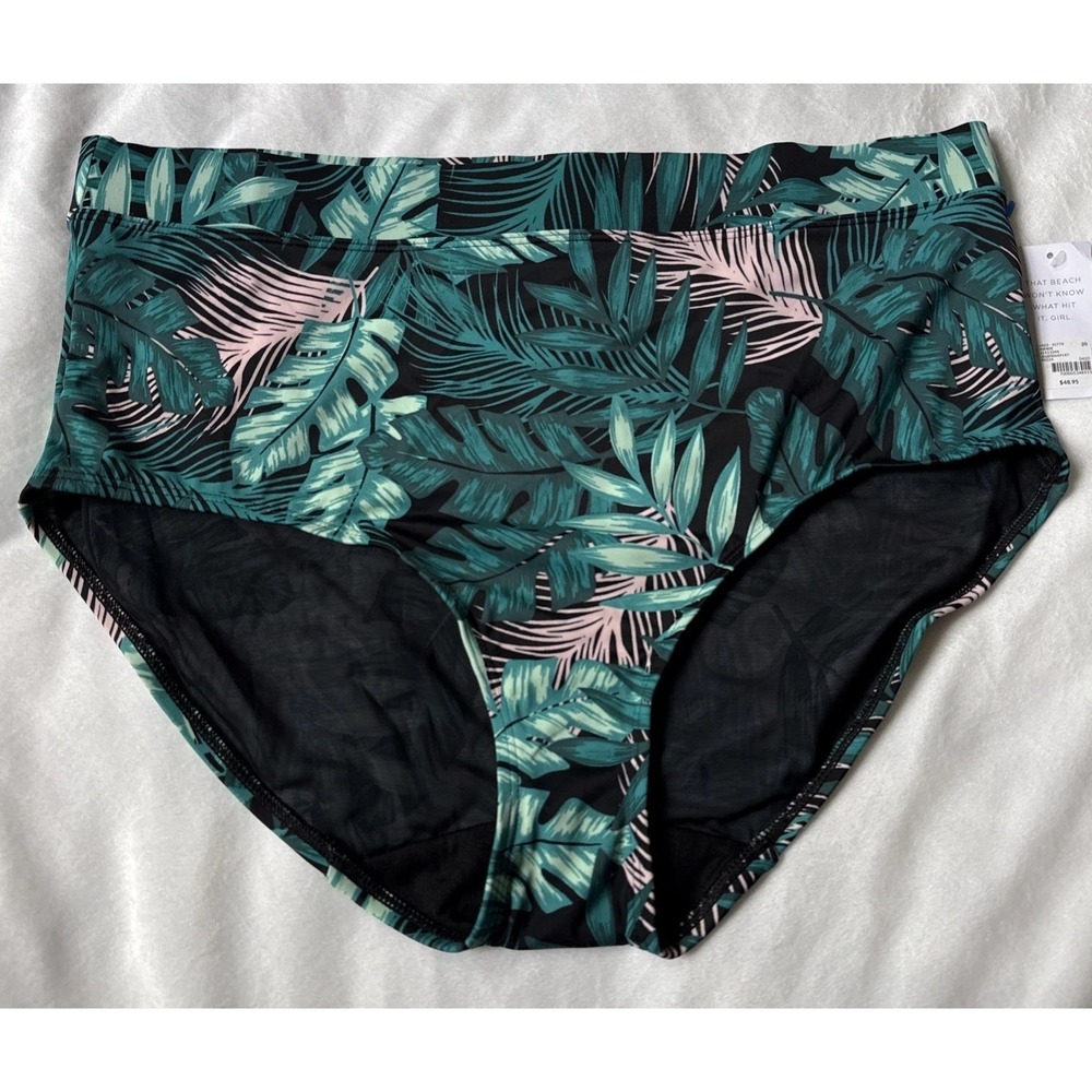Cacique Bikini Swim Size 20 Green Palm Tropical Print - NWT- High-waist